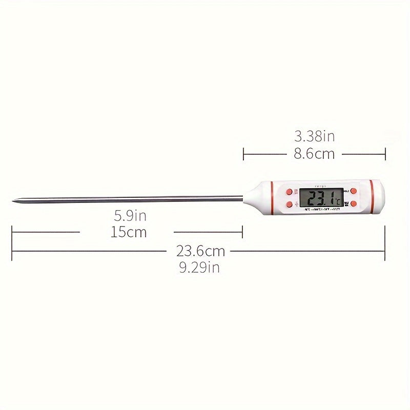 1pc Digital Instant Read Meat Thermometer for Cooking, High Precision Sensor Kitchen Tool with Button Battery, Plastic Material, Adult Use - BBQ Grill, Kitchen, Food, Steak, Candy, Milk and Water Temperature Tester