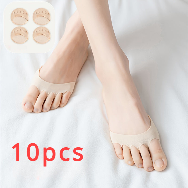 10-Pack Knit Fabric Forefoot Pads for Women, High-Heel Insoles, Breathable Non-Slip Toe Separators, Soft Comfort Foot Cushions