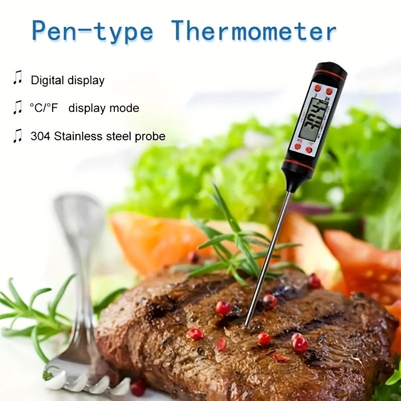 1pc Digital Instant Read Meat Thermometer for Cooking, High Precision Sensor Kitchen Tool with Button Battery, Plastic Material, Adult Use - BBQ Grill, Kitchen, Food, Steak, Candy, Milk and Water Temperature Tester