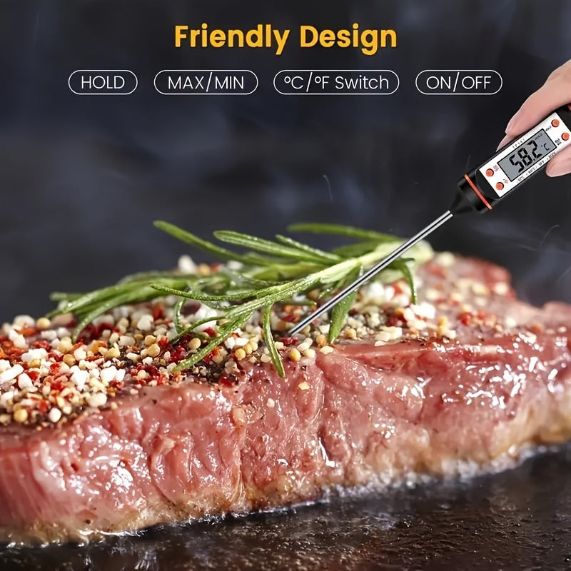 1pc Digital Instant Read Meat Thermometer for Cooking, High Precision Sensor Kitchen Tool with Button Battery, Plastic Material, Adult Use - BBQ Grill, Kitchen, Food, Steak, Candy, Milk and Water Temperature Tester