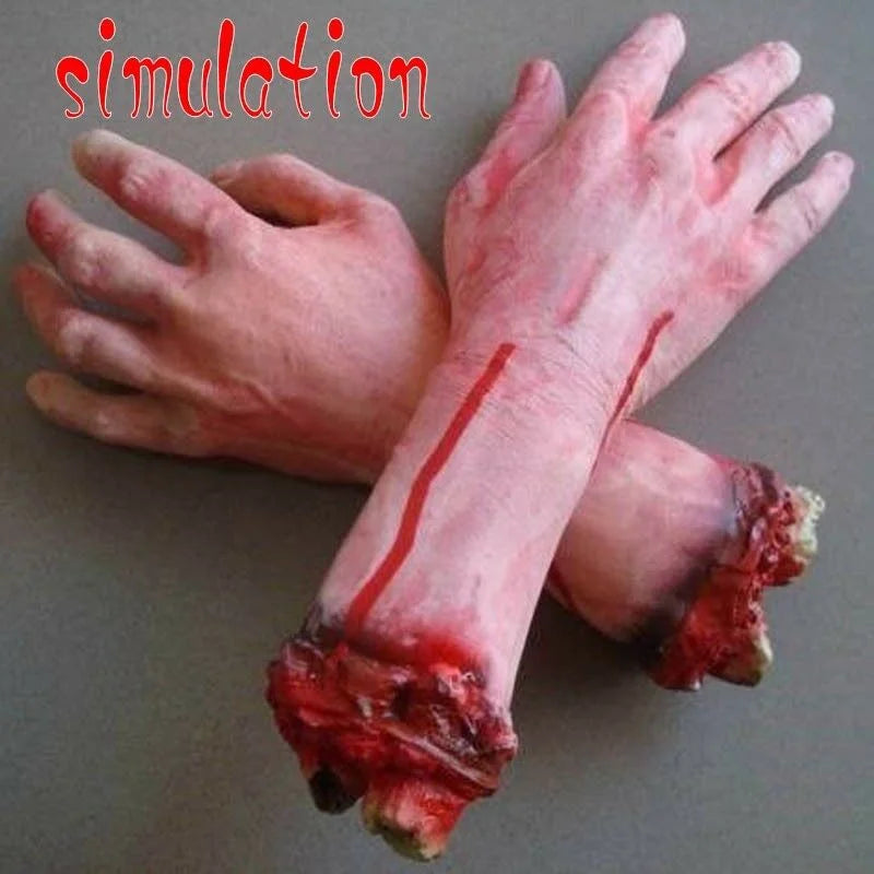 1/2PCS Bloody Fake Broken Severed Human Hands Arm Scary Cut Off Bloody Hand Life Size Halloween Prop Haunted Party Decoration