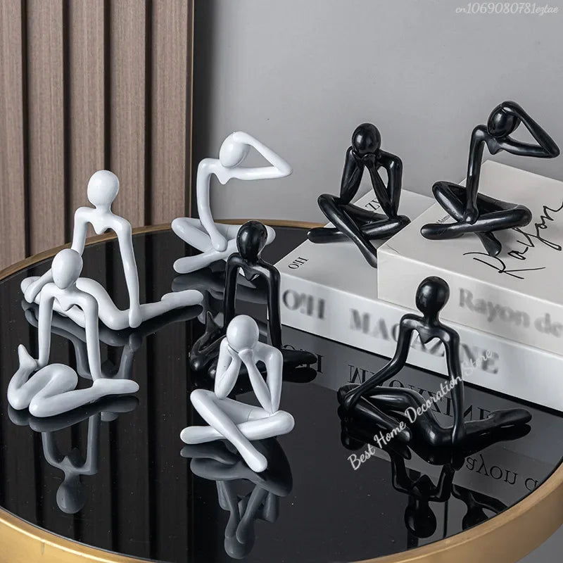 1pc Plastic Thinker Statues Abstract Mini Characters Figurines Home Office Study Room Bookshelf Decor Accessories