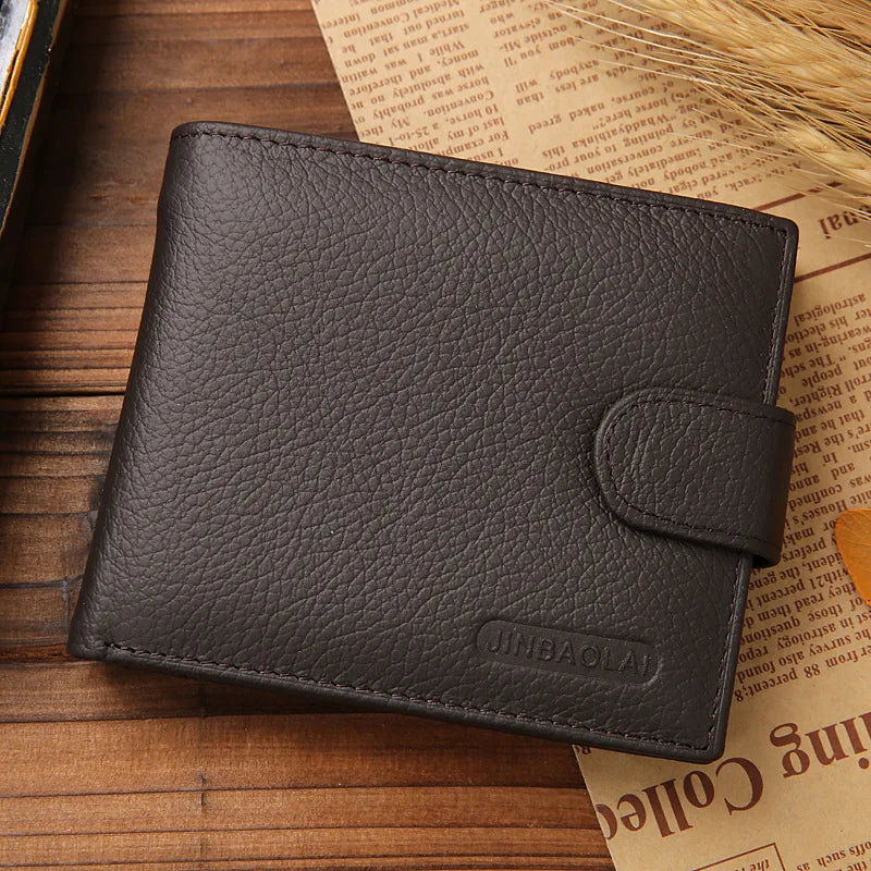 100% Genuine Leather Men Wallets Premium Product Real Cowhide Wallets for Man Short Black Walet