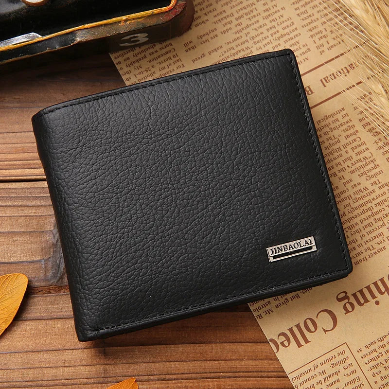 100% Genuine Leather Men Wallets Premium Product Real Cowhide Wallets for Man Short Black Walet