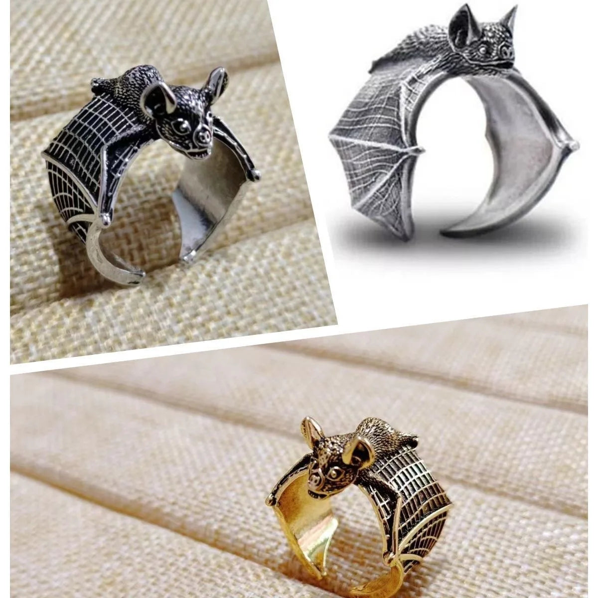 1 Piece Men Vintage Animal Bat Open Adjustable Ring Halloween Personality Wing Ring