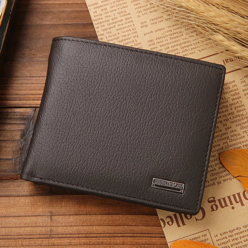 100% Genuine Leather Men Wallets Premium Product Real Cowhide Wallets for Man Short Black Walet