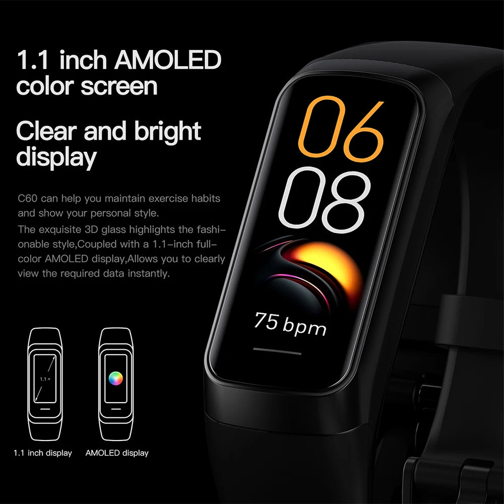 1.1'' AMOLED Smartwatch Body Temperature Monitor Fitness Clock Sports Waterproof Men Smart Watch Band