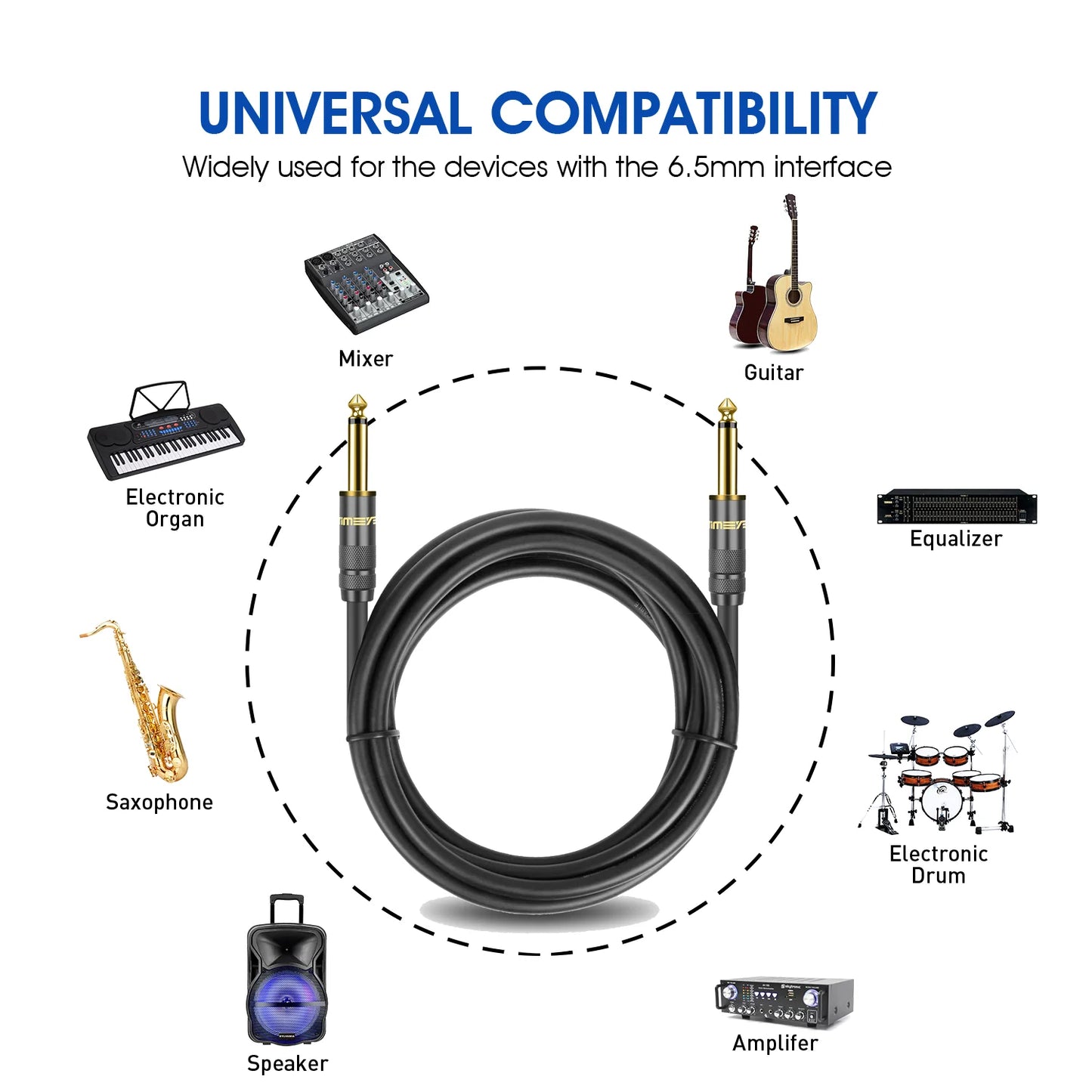 1/4 Inch Straight Instrument Cable 6.35mm To 6.35mm Stereo Audio Professional Guitar Cable for Guitar Bass Amplifier Keyboard