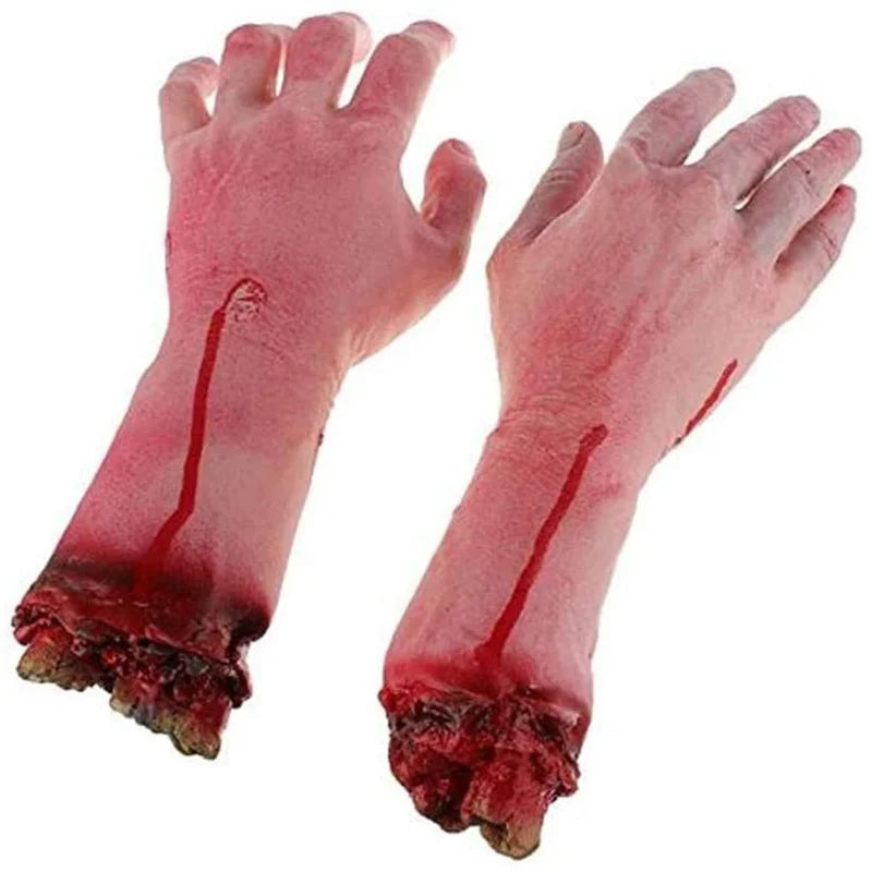 1/2PCS Bloody Fake Broken Severed Human Hands Arm Scary Cut Off Bloody Hand Life Size Halloween Prop Haunted Party Decoration