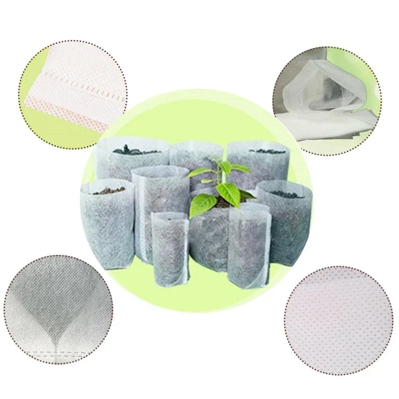 100-500pcs Non-woven Fabric Seeding Bags Plant Grow Bags Seed Nursery Bag Garden Seedling Growing Planter Pots Biodegradable