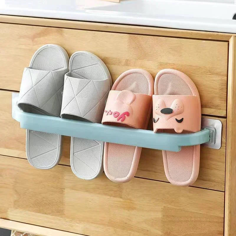 1pcs Extended Towel Rack Wall-Mounted Slipper Holder Bathroom Organizer with Multiple Storage Options Bathroom Accessories