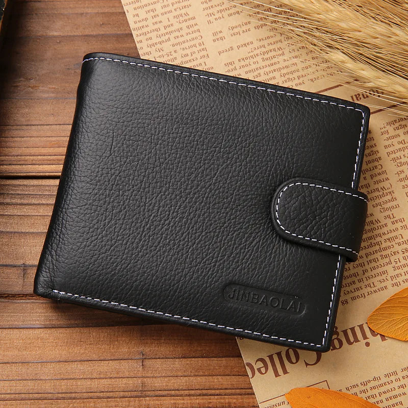 100% Genuine Leather Men Wallets Premium Product Real Cowhide Wallets for Man Short Black Walet