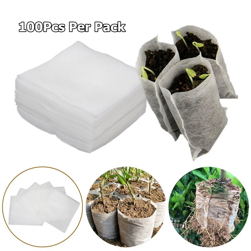 100-500pcs Non-woven Fabric Seeding Bags Plant Grow Bags Seed Nursery Bag Garden Seedling Growing Planter Pots Biodegradable