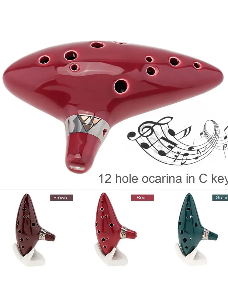 1 set 12 Hole Ocarina Ceramic Alto Mid Tone Tone C Flute Instrument Red Green Brown