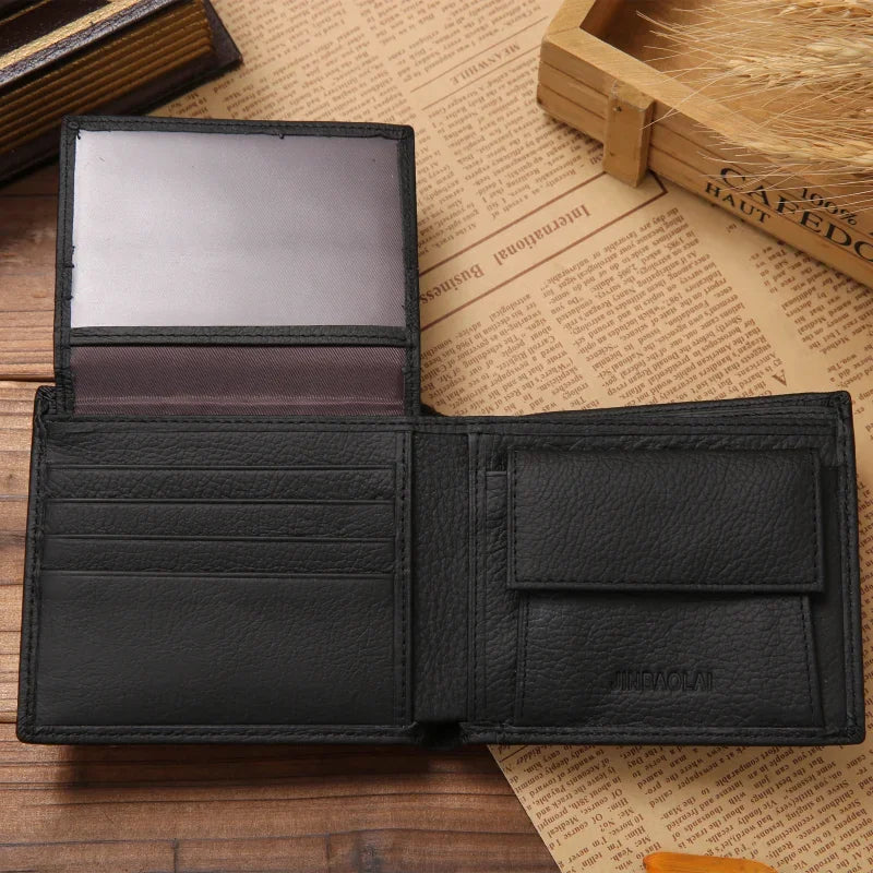 100% Genuine Leather Men Wallets Premium Product Real Cowhide Wallets for Man Short Black Walet