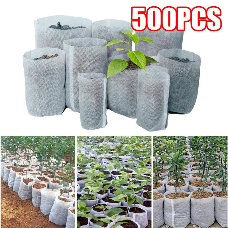 100-500pcs Non-woven Fabric Seeding Bags Plant Grow Bags Seed Nursery Bag Garden Seedling Growing Planter Pots Biodegradable