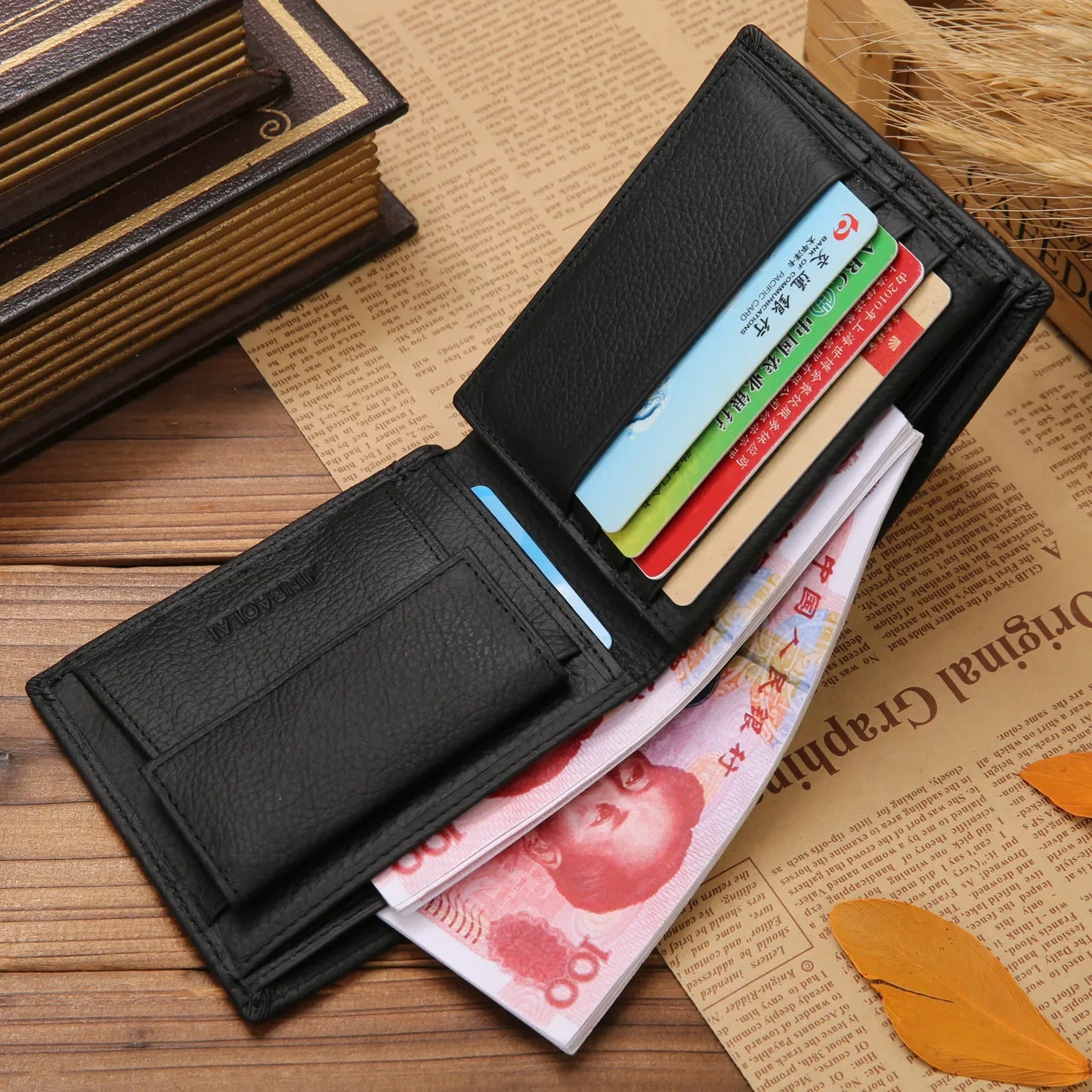 100% Genuine Leather Men Wallets Premium Product Real Cowhide Wallets for Man Short Black Walet