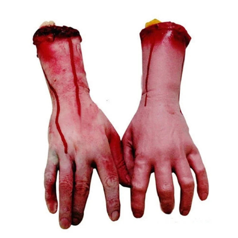 1/2PCS Bloody Fake Broken Severed Human Hands Arm Scary Cut Off Bloody Hand Life Size Halloween Prop Haunted Party Decoration