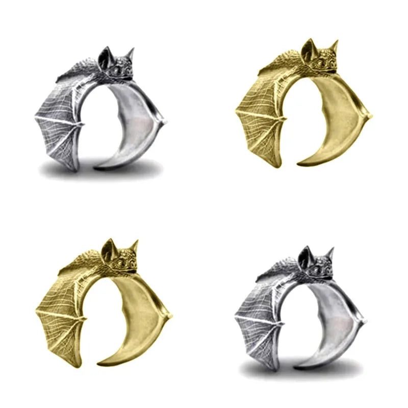 1 Piece Men Vintage Animal Bat Open Adjustable Ring Halloween Personality Wing Ring