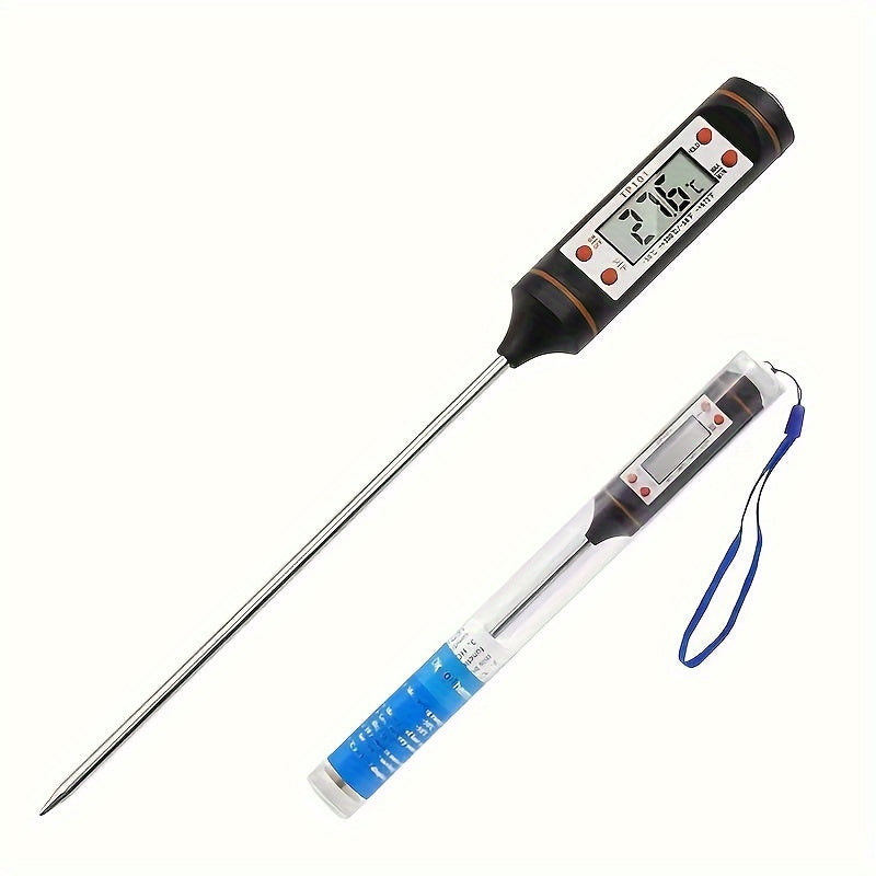 1pc Digital Instant Read Meat Thermometer for Cooking, High Precision Sensor Kitchen Tool with Button Battery, Plastic Material, Adult Use - BBQ Grill, Kitchen, Food, Steak, Candy, Milk and Water Temperature Tester